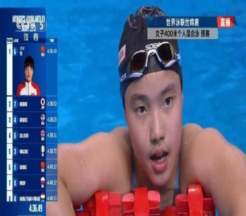 女子400米混合泳：于子迪小组第一、总排名第三，晋级决赛