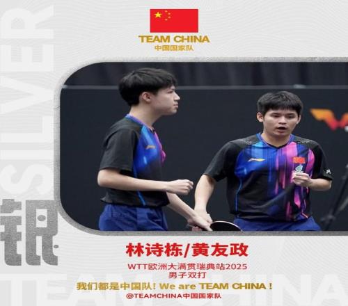 林诗栋黄友政23不敌黄镇廷陈颢桦，获得WTT瑞典站男双亚军