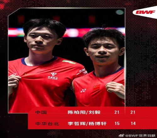 陈柏阳刘毅战胜中国台北组合，首登世锦赛领奖台