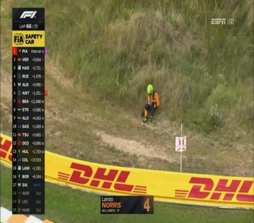 诺里斯赛车疑似发生燃油泄漏，在临近比赛结束时退赛