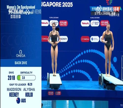 瞠目结舌！女双3米跳板出现离奇配合失误，选手先后起跳落水