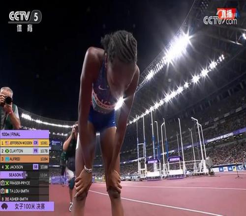 世锦赛女子100米：杰斐逊伍登10秒61打破世锦赛纪录，夺得金牌