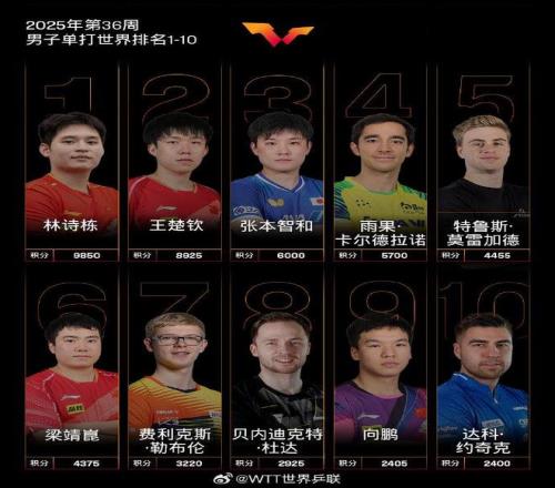 国际乒联新一期世界排名：国乒包揽女单前5，孙颖莎位列第1