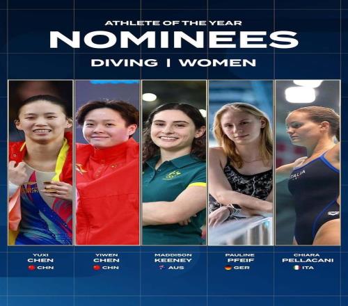 世界泳联年度最佳女子跳水运动员候选：陈芋汐、陈艺文入选