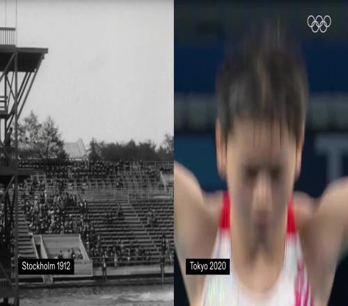 炸鱼PK真鱼奥运会官方晒100年前的跳水与全红婵跳水对比